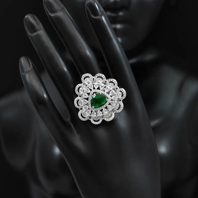 Handcrafted Ethnic Ring with Precious and Semi-Precious Stones-Ring