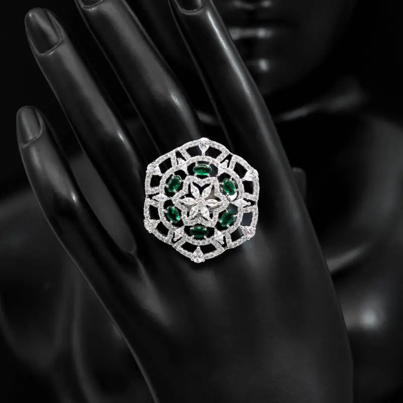 Exquisite Handcrafted Green Ring with Precious and Semi-Precious Stones-Ring