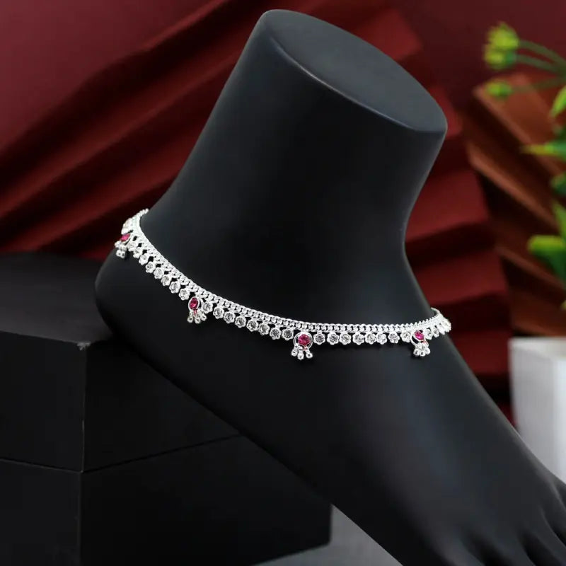 Exquisite Rani Handcrafted Anklet with Precious Stones and Rhinestone Accents-Anklet