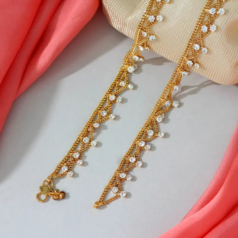 Stunning White Handcrafted Anklet with Precious Stones and Rhinestone Detailing-Anklet