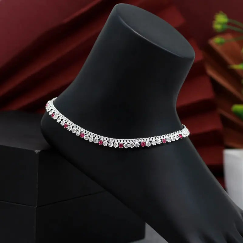 Handcrafted Rani Anklet with Precious Stones and Rhinestone Detailing-Anklet