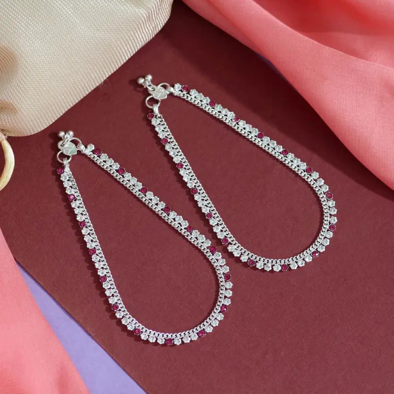 Handcrafted Rani Anklet with Precious Stones and Rhinestone Detailing-Anklet