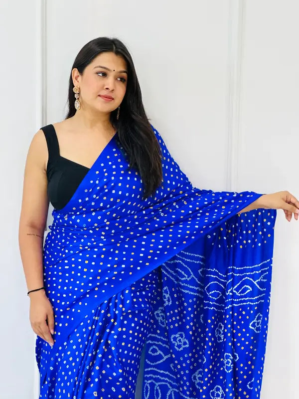 Indigo Gaji Silk Bandhej Saree with Lagdi Pallu in Handwoven Bandhani in Pure Silk