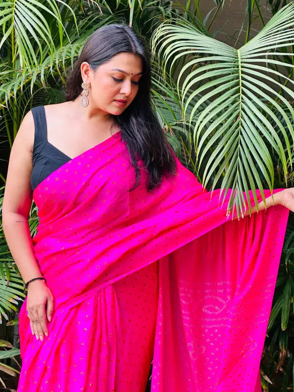 Gaji Silk Bandhani Saree in Pure Silk Handwoven Bandhani in Magenta