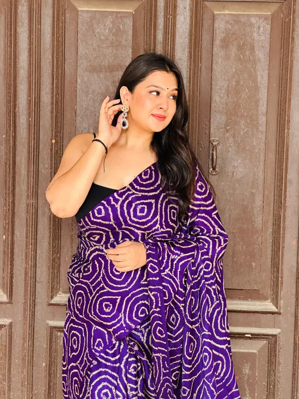 Blue Gaji Silk Bandhani Ajrakh Saree in Pure Silk Handwoven with Bandhani & Ajrakh Prints