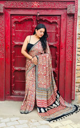 Modal Silk Dabu Saree in Pure Silk Handwoven with Dabu Block Printing