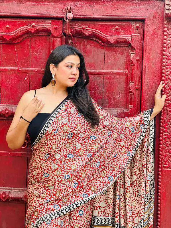 Modal Silk Dabu Saree in Pure Silk Handwoven with Dabu Block Printing