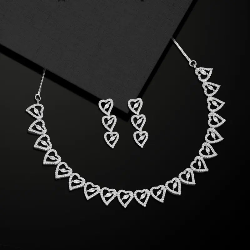 Traditional Silver-Plated Necklace Set with Silver Glass Stone Accents-Necklace Set