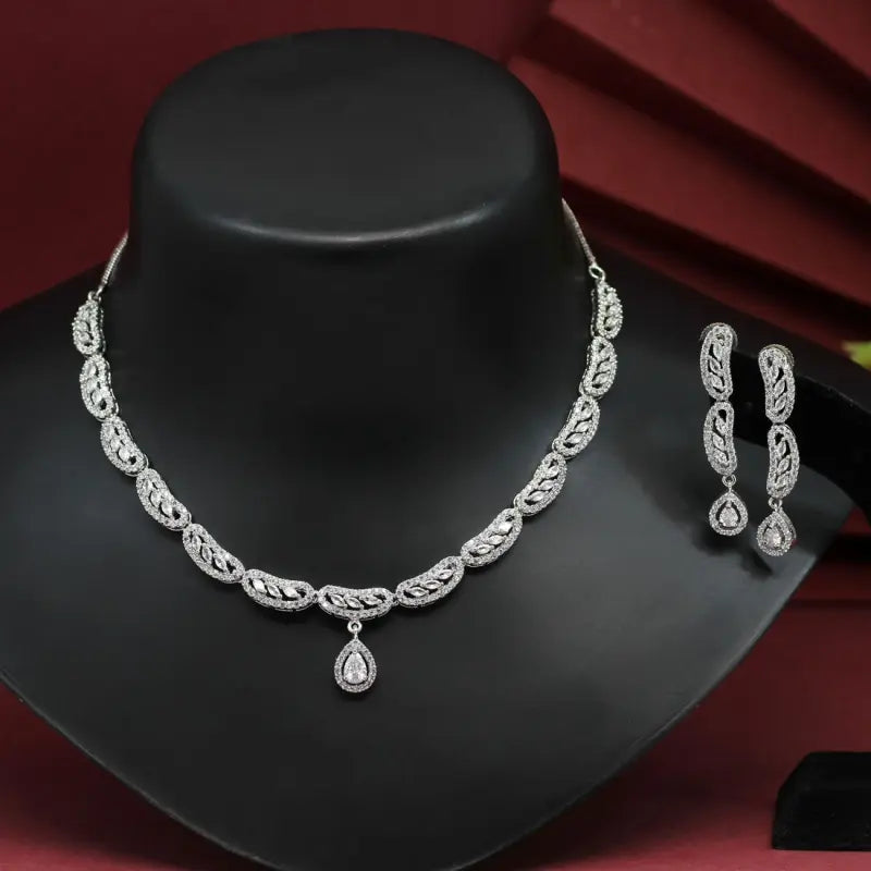 Silver-Plated Necklace Set with Intricate Ethnic Design and Glass Stones-Necklace Set