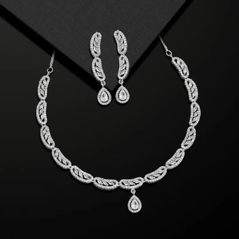 Silver-Plated Necklace Set with Intricate Ethnic Design and Glass Stones-Necklace Set
