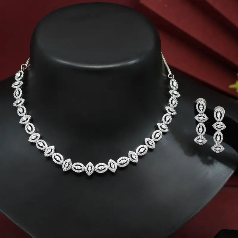 Elegant Ethnic Silver Necklace Set Adorned with Glass Stones-Necklace Set