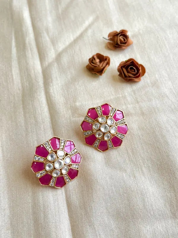Golden Ruby Polki Handcrafted Necklace-Stud Earrings