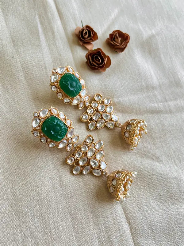 Exquisite Kundan and Semi-Precious Stone Necklace in Copper-Danglers Earrings