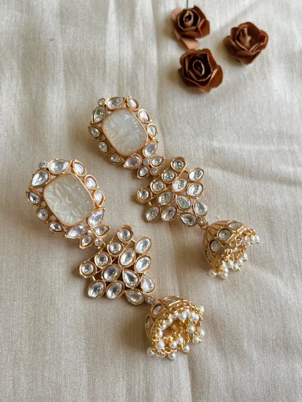Exquisite Kundan and Semi-Precious Stone Necklace in Copper-Danglers Earrings