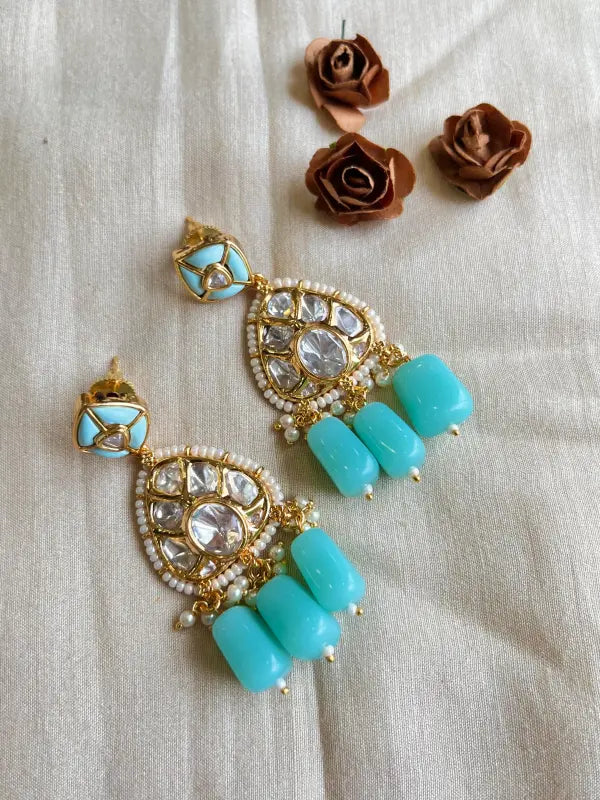Radiant Polki and Semi-Precious Stone Necklace in Copper-Danglers Earrings