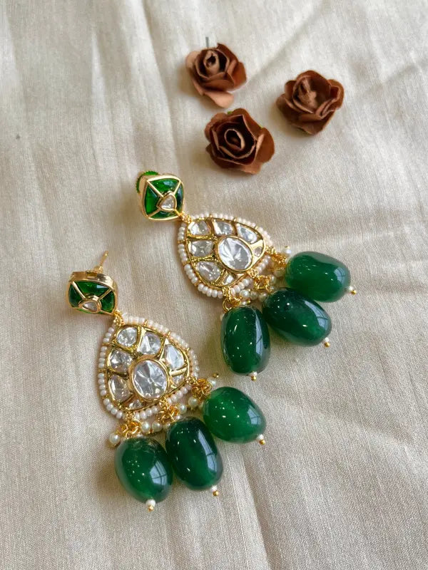 Radiant Polki and Semi-Precious Stone Necklace in Copper-Danglers Earrings