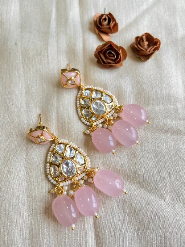 Radiant Polki and Semi-Precious Stone Necklace in Copper-Danglers Earrings