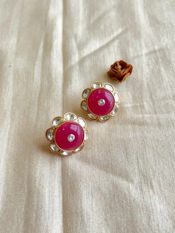 Handcrafted Copper and Polki Necklace with Semi-Precious Stones-Stud Earrings