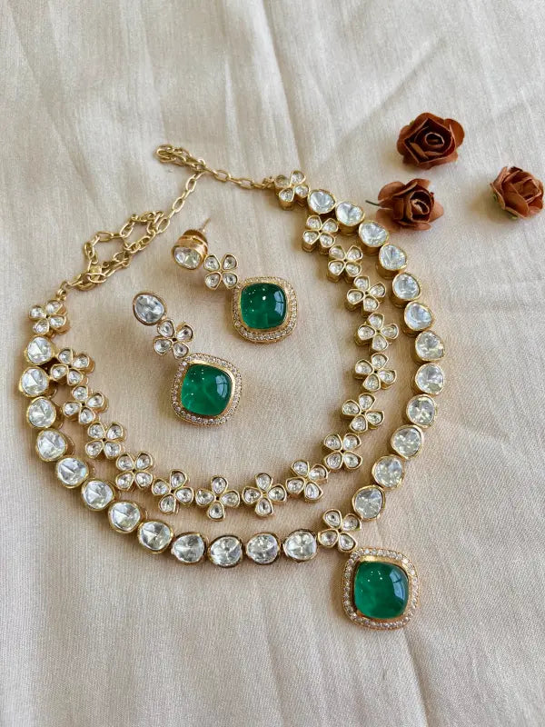 Elegant Handcrafted Polki and Semi-Precious Stone Necklace with Copper Accents-Regular Necklace Sets