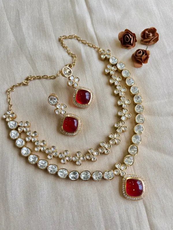 Elegant Handcrafted Polki and Semi-Precious Stone Necklace with Copper Accents-Regular Necklace Sets