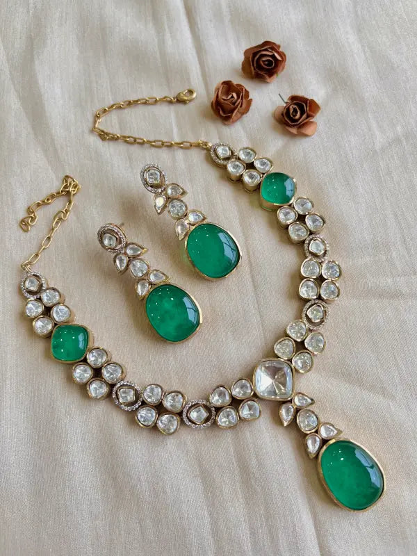 Exquisite Handcrafted Green Polki Doublet Necklace-Regular Necklace Sets