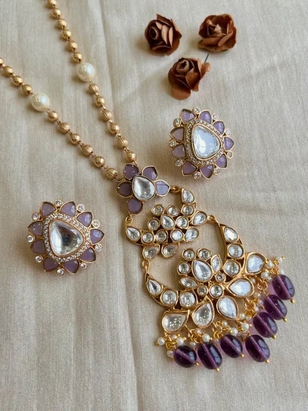 Handcrafted Polki Necklace with Semi-Precious Stones and Copper Accents
-Long Necklace Sets