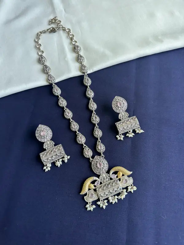 Multi-Color Matte Beadwork Necklace with Brass and German Silver Accents-Long Necklace Sets