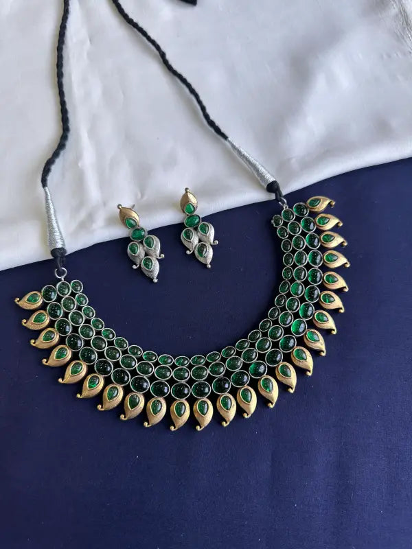 Handcrafted Necklace with Brass, Semi-Precious Stones & German Silver-Short Necklace Sets