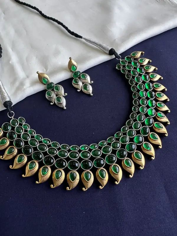 Handcrafted Necklace with Brass, Semi-Precious Stones & German Silver-Short Necklace Sets