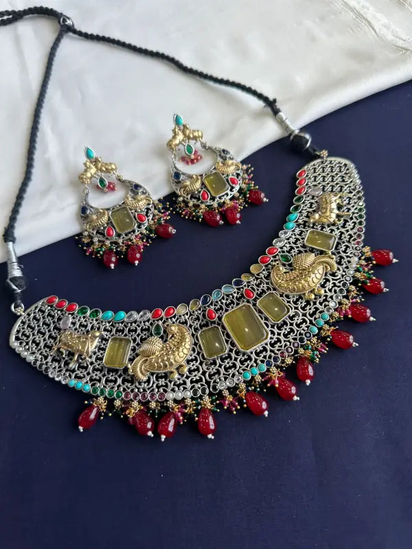 Vibrant Yellow Handcrafted Brass and Semi-Precious Stone Necklace-Short Necklace Sets
