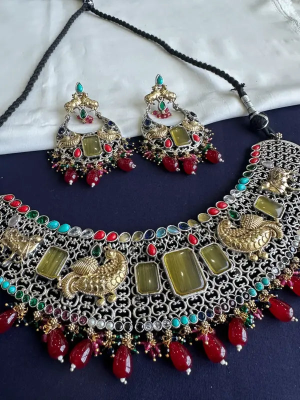Vibrant Yellow Handcrafted Brass and Semi-Precious Stone Necklace-Short Necklace Sets