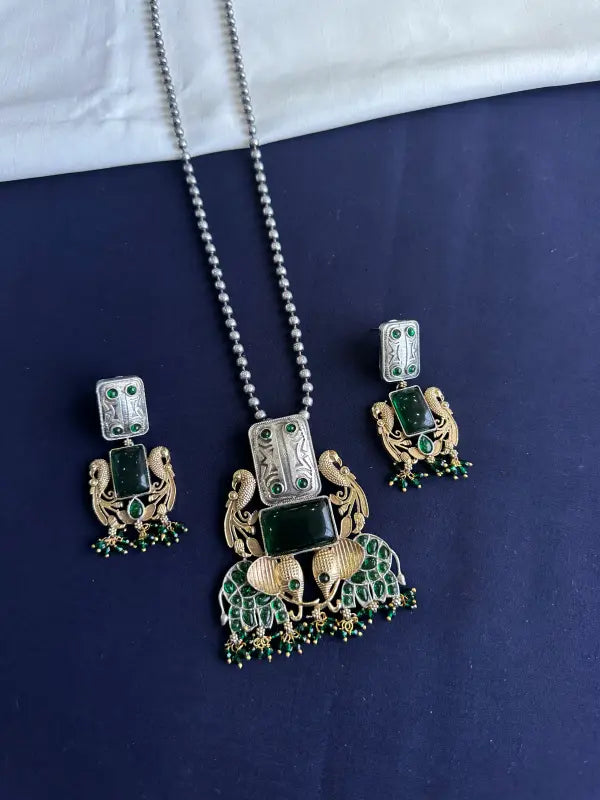 Handcrafted Dual-Tone Necklace with Semi-Precious Stones and Beadwork-Long Necklace Sets