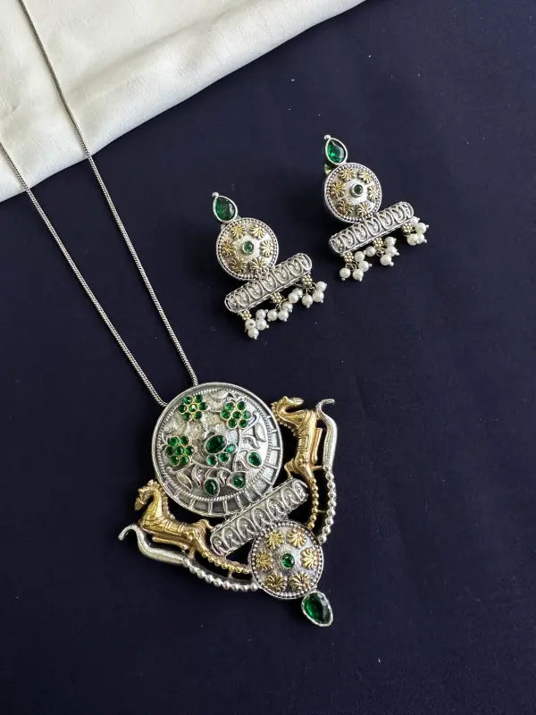 Handcrafted Shiny Dual-Tone Necklace with Semi-Precious Stones & Beadwork-Long Necklace Sets