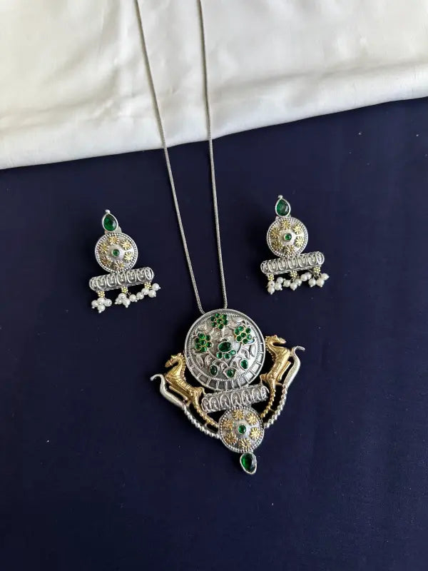 Handcrafted Shiny Dual-Tone Necklace with Semi-Precious Stones & Beadwork-Long Necklace Sets