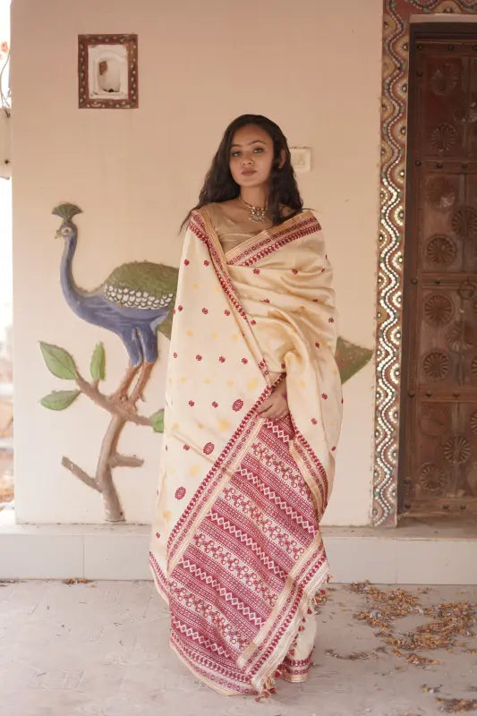 Muga Silk Brocade Saree in Pure Silk Handwoven with Brocade