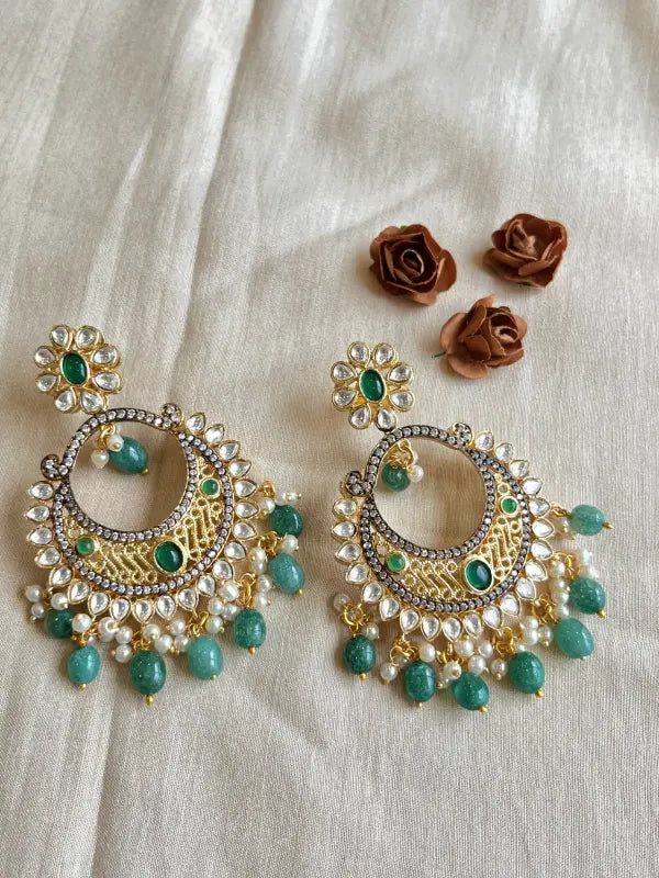 Handcrafted Golden Tone Jewelry with Semi-Precious Stones-Chandbali Earrings