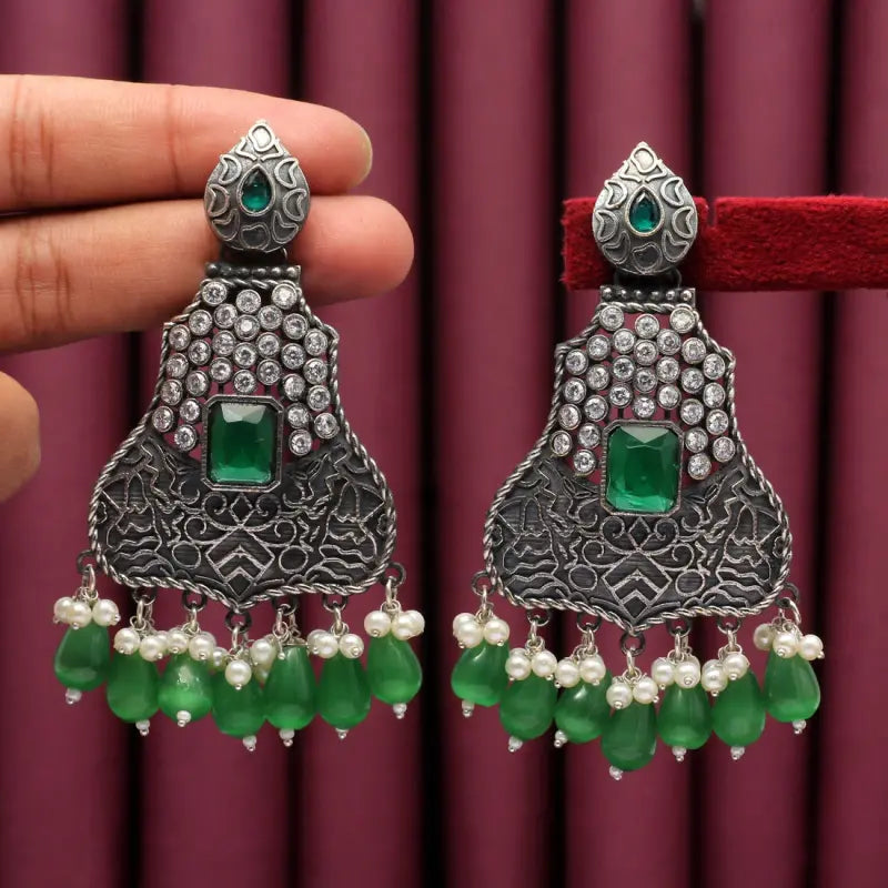 Handcrafted Drop Earrings with Brass and Precious Stones-Earrings