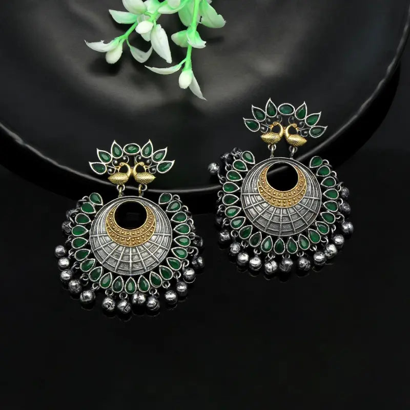 Unique Handcrafted Drop Earrings with Brass and Precious Gemstones-Earrings