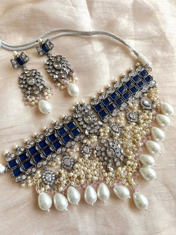 Stunning Handcrafted Jewelry Set with Cultured Pearls and Semi-Precious Stones-Choker Necklace Sets
