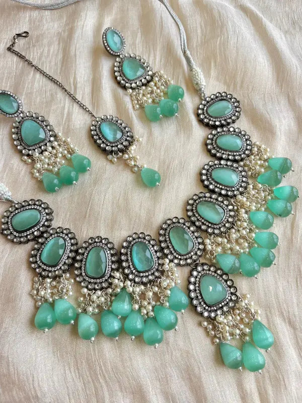 Handcrafted Necklace with Copper, Polki, and Semi-Precious Stones-Regular, Maangtika Necklace Sets