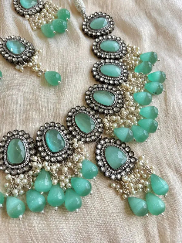 Handcrafted Necklace with Copper, Polki, and Semi-Precious Stones-Regular, Maangtika Necklace Sets