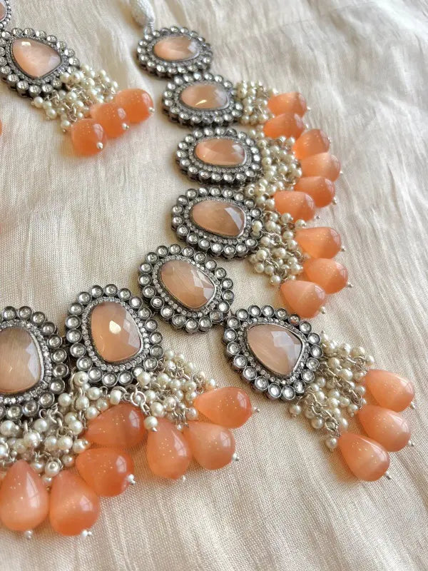 Handcrafted Necklace with Copper, Polki, and Semi-Precious Stones-Regular, Maangtika Necklace Sets