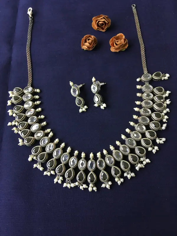 Handcrafted Matte Brass & Semi-Precious Stone Pendant – Bold Elegance-Short Necklace Sets
