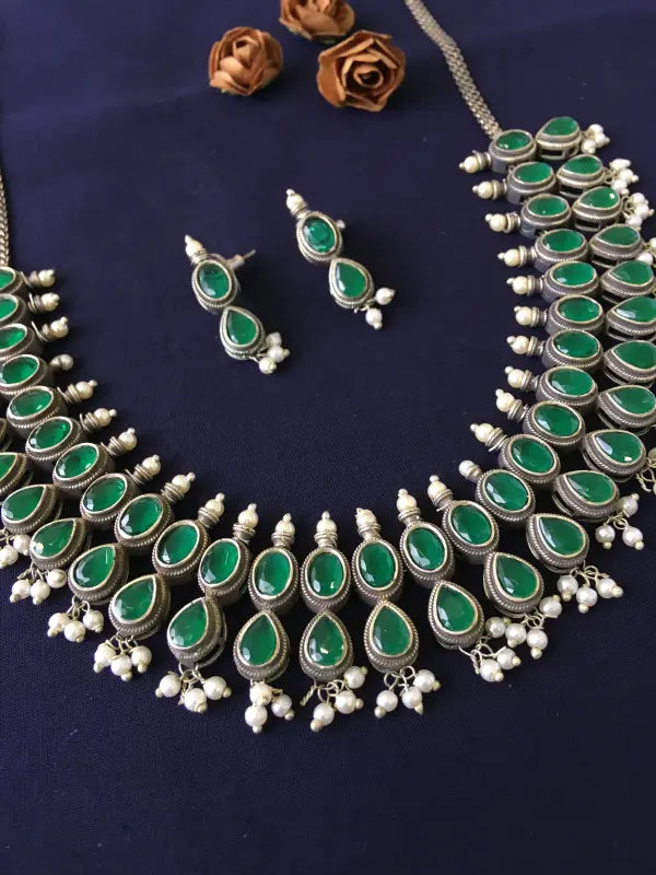 Handcrafted Matte Brass & Semi-Precious Stone Pendant – Bold Elegance-Short Necklace Sets