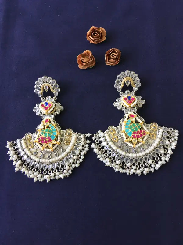 Stunning Multi-Color Pachi Kundan Handcrafted Necklace-Chandbali Earrings