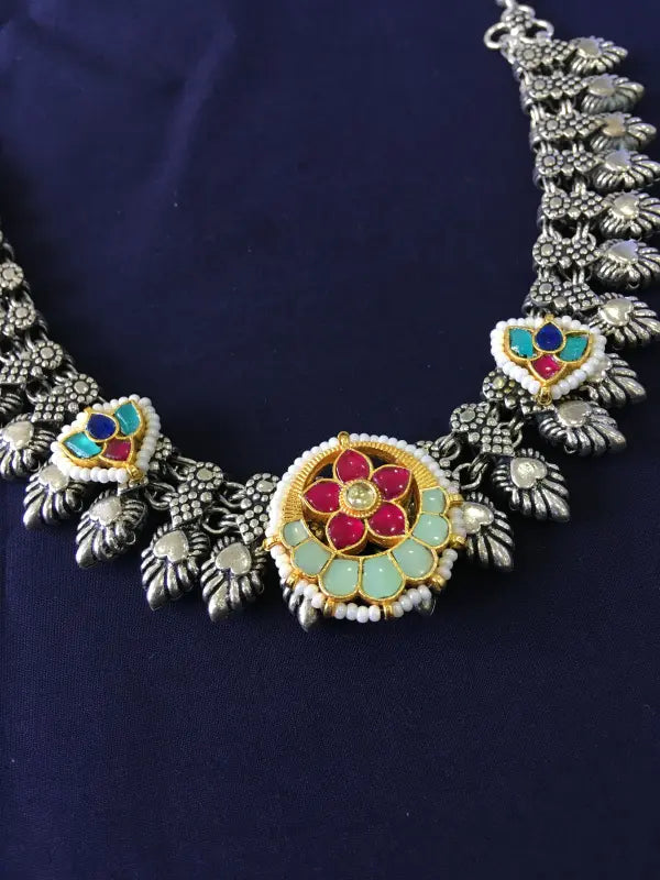 Handcrafted Kolhapuri Necklace with Pachi Kundan Detail-Regular Necklaces
