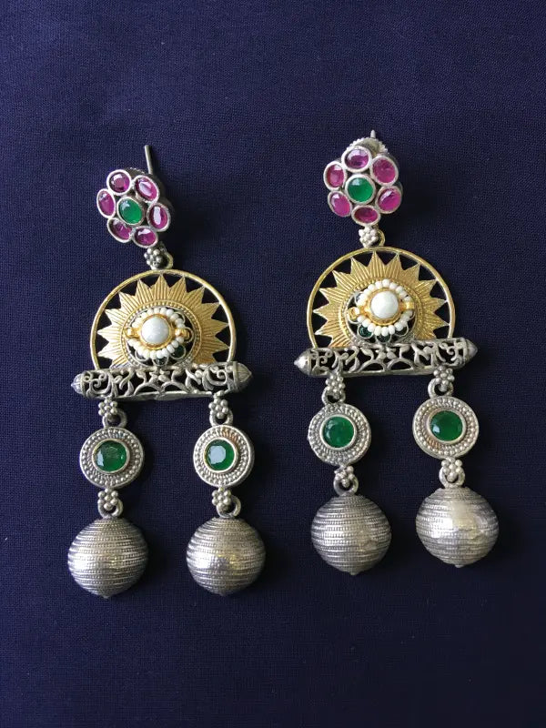 Handcrafted Dual Tone Pachi Kundan Pendant – Brass, Copper & Beadwork-Long Necklace Sets