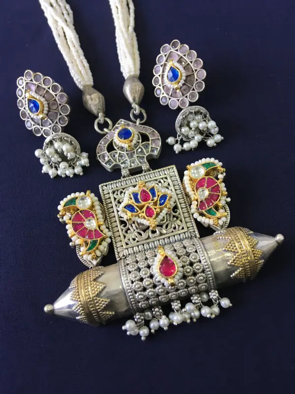 Multicolor Dual Tone Pachi Kundan Handcrafted Necklace-Regular Necklace Sets