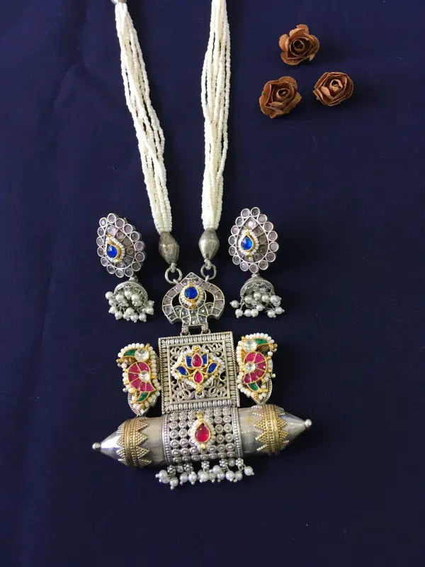 Multicolor Dual Tone Pachi Kundan Handcrafted Necklace-Regular Necklace Sets