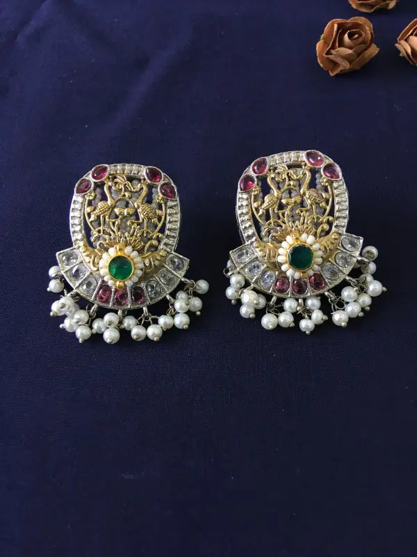 Handcrafted Dual Tone Pink Pachi Kundan Pendant – Semi-Precious Stone, Bead & German Silver-Long Necklace Sets